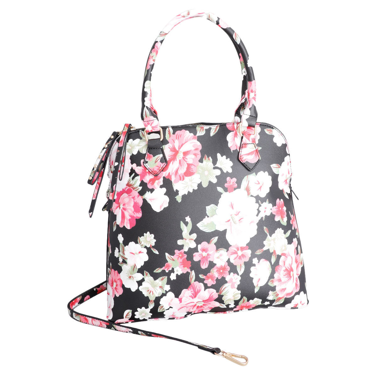 Black Floral Tall Dome Satchel Bag Set