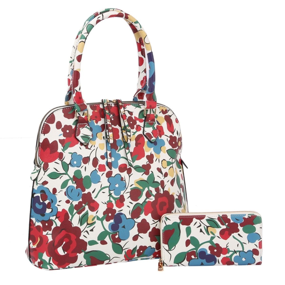 Multi Color Floral Tall Dome Satchel Bag Set