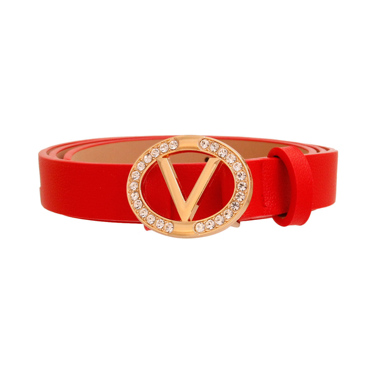 Ruby Red Radiance: Rhinestone V Belt