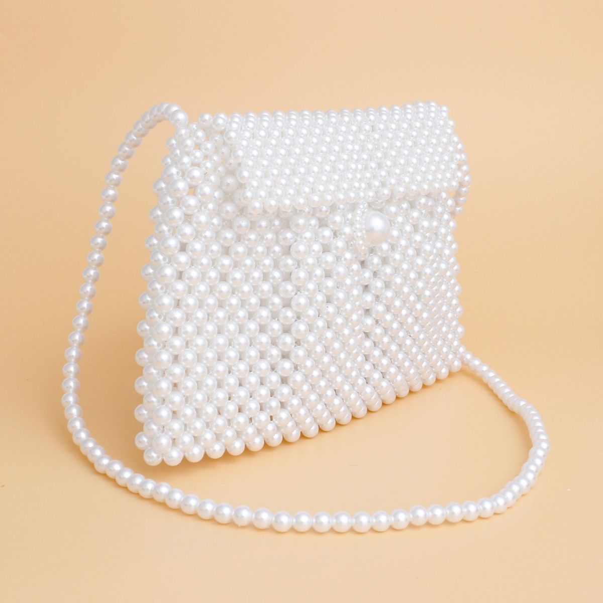 Evening Clutch White Pearl Woven Handmade Flap Bag