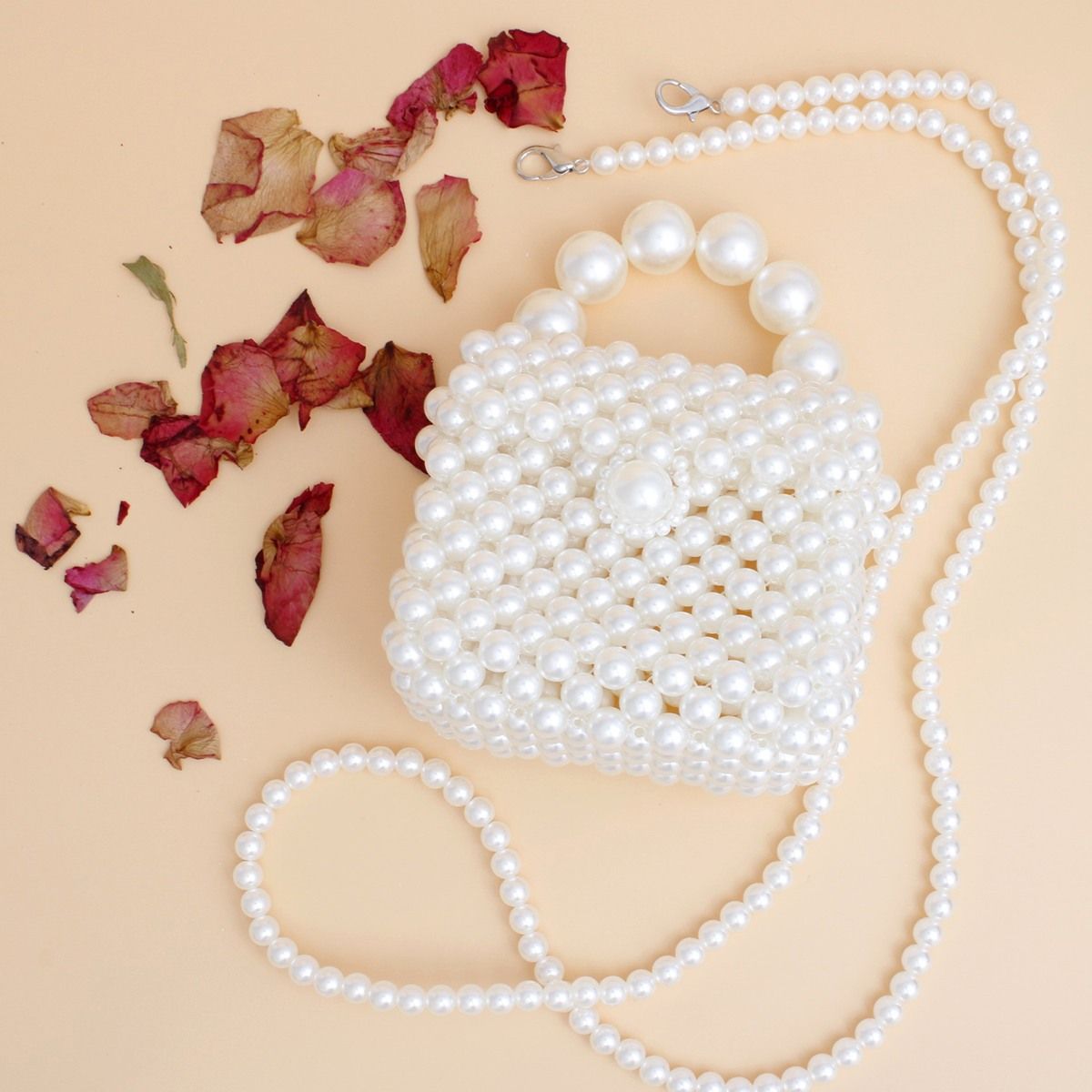 Micro Top Handle Cream Pearl Woven Handmade Bag