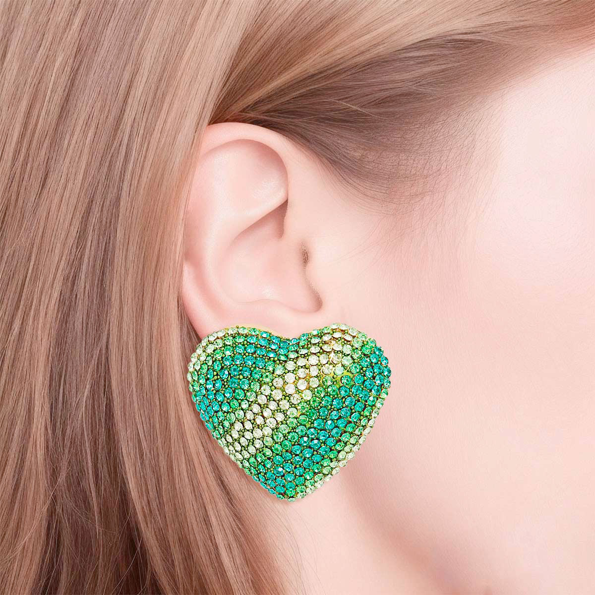 Studs Green Stripe Glam Heart Earrings for Women