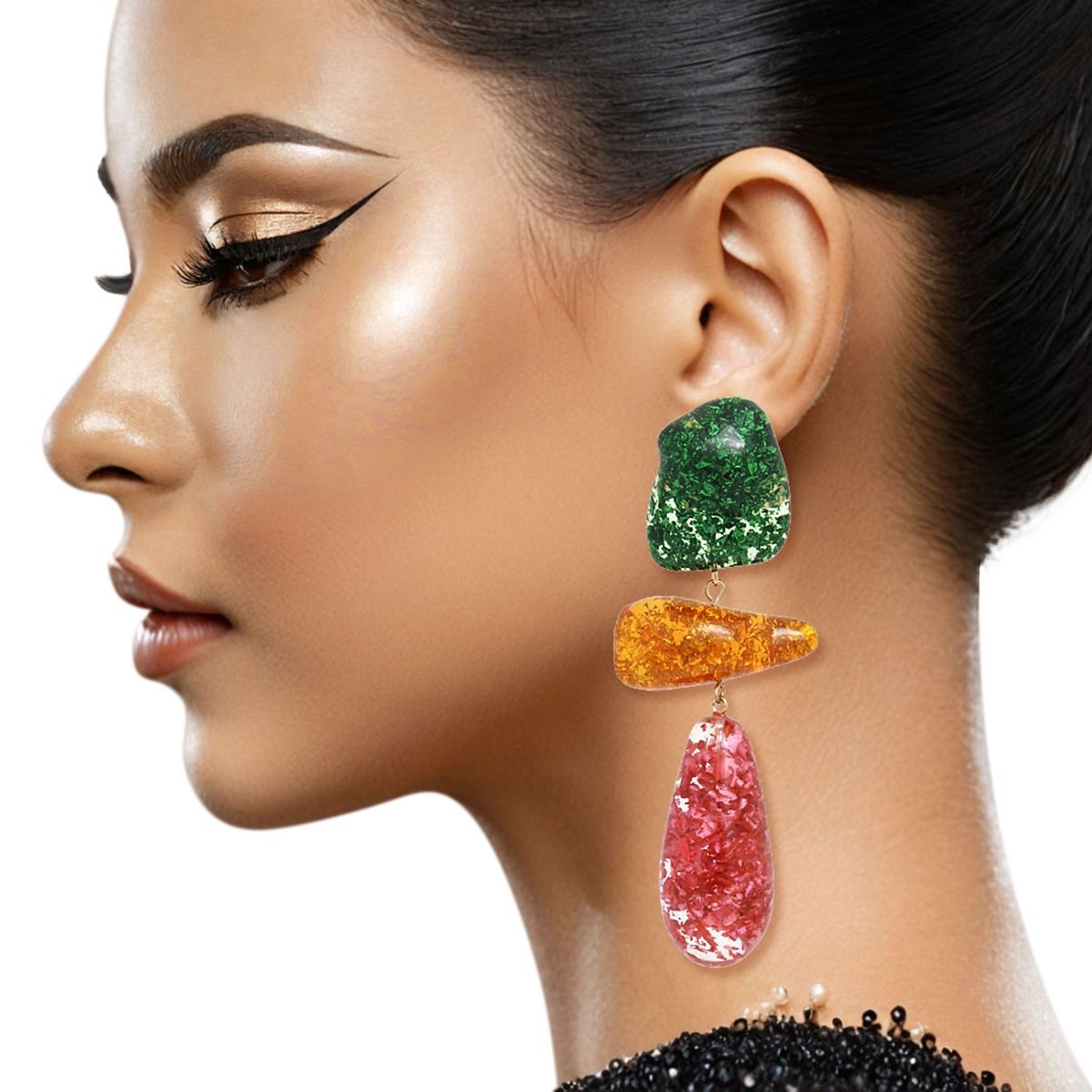 Teardrop Multicolor Resin Bead Chunky Earrings