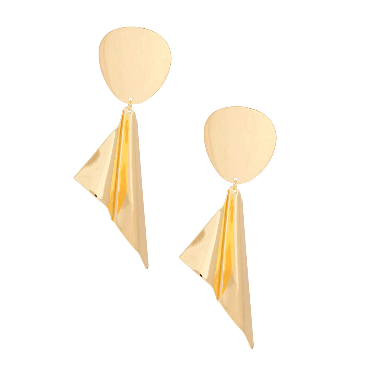 Drop Polished Gold Folded Metal Large Earrings