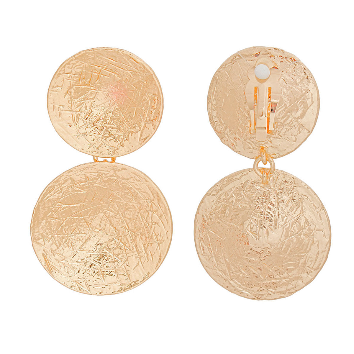 Clip On Earrings Scratched Gold Circle Drop Women