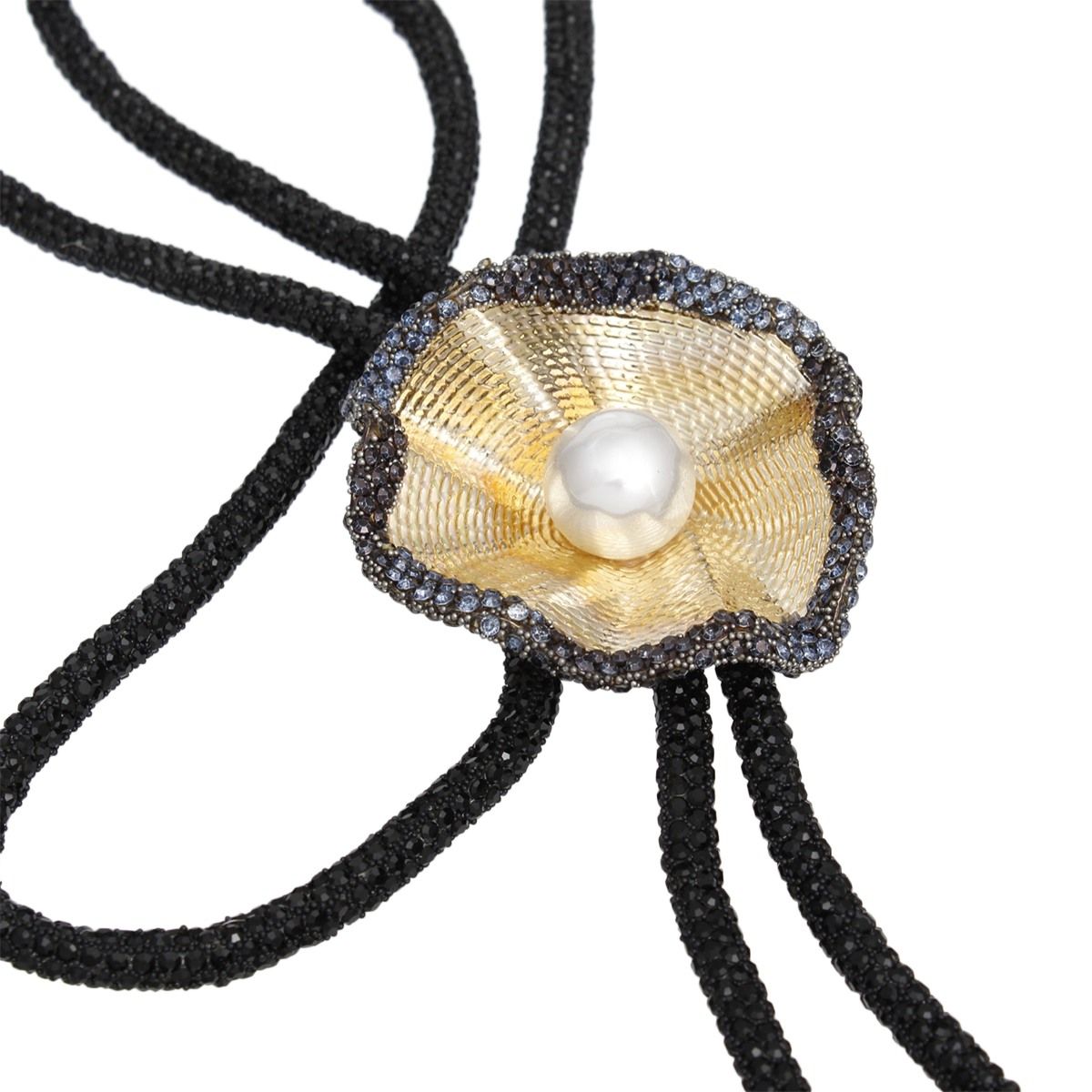 Bolo Necklace Black Stone Pearl Set for Women