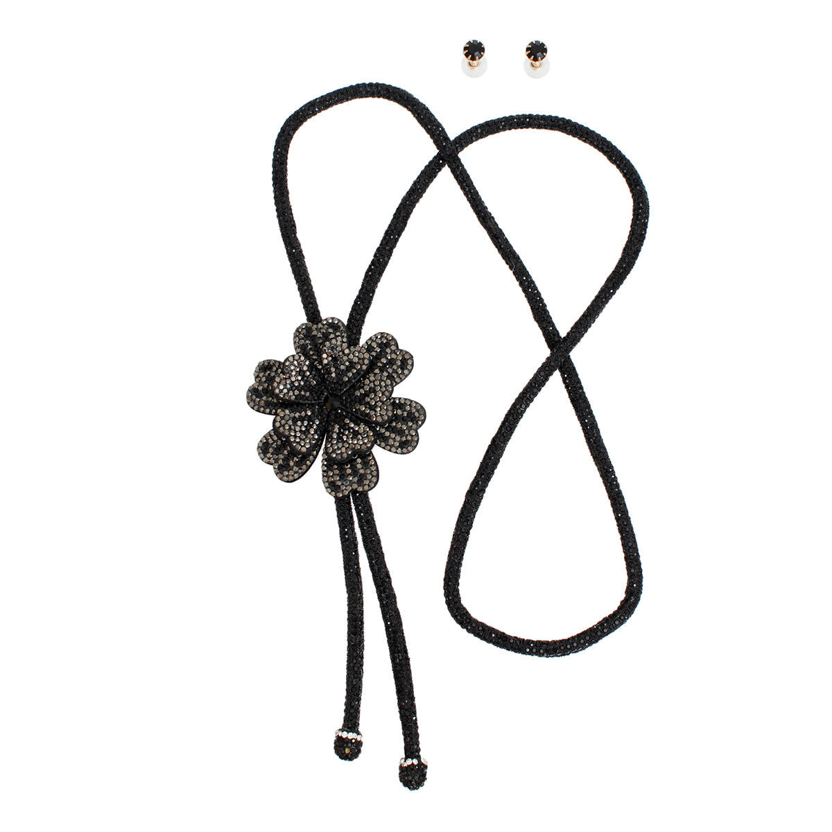 Bolo Necklace Black Stone Flower Set for Women