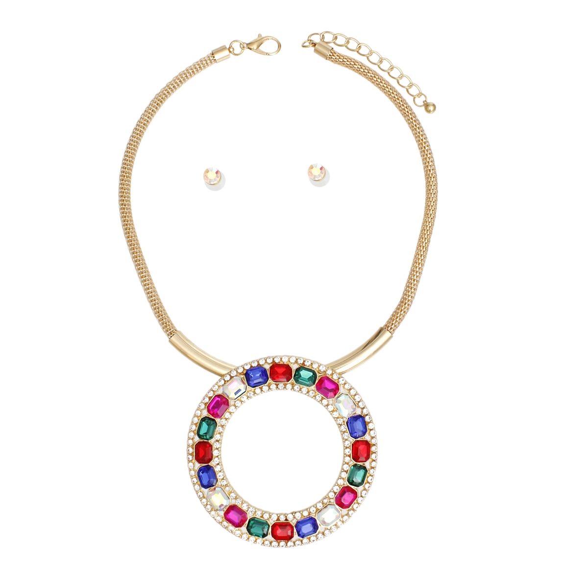 Necklace Radiant Halo Crystal Pendant Gold Multi