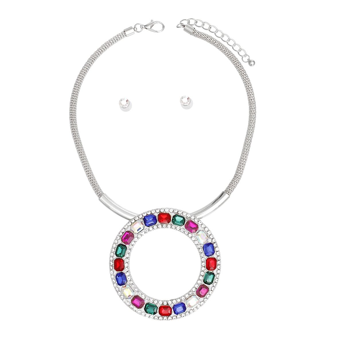 Necklace Radiant Halo Crystal Pendant Silver Multi