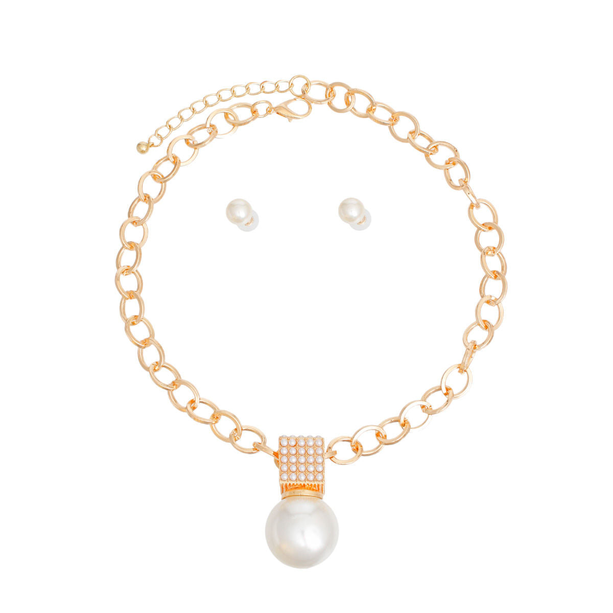 Chain Necklace Gold Pearl Pendant Set for Women