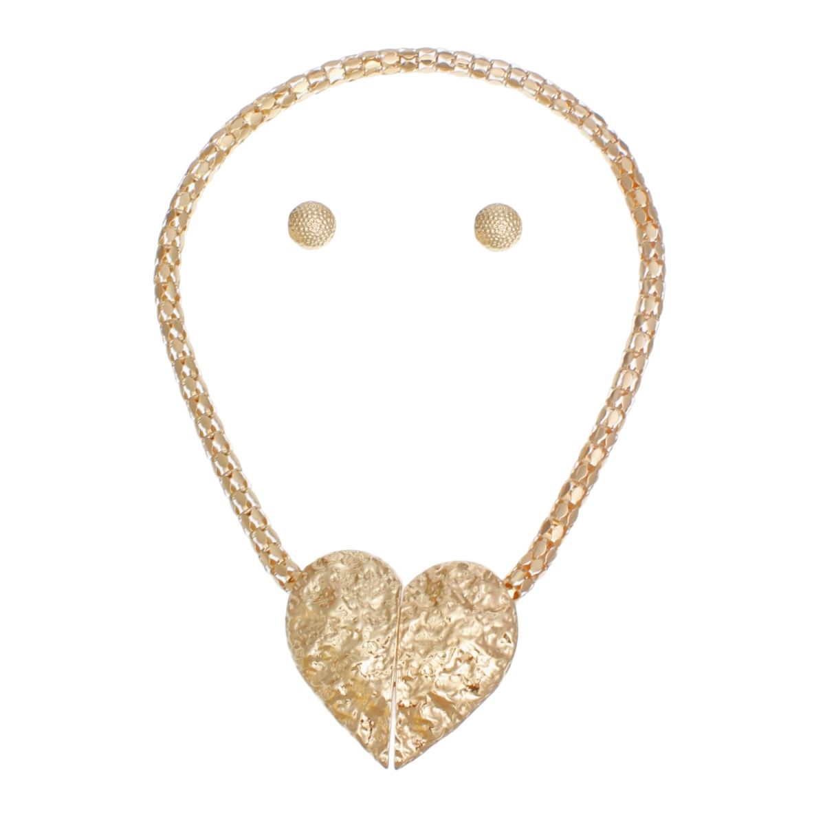 Magnetic Gold Hammered Heart Chain Necklace