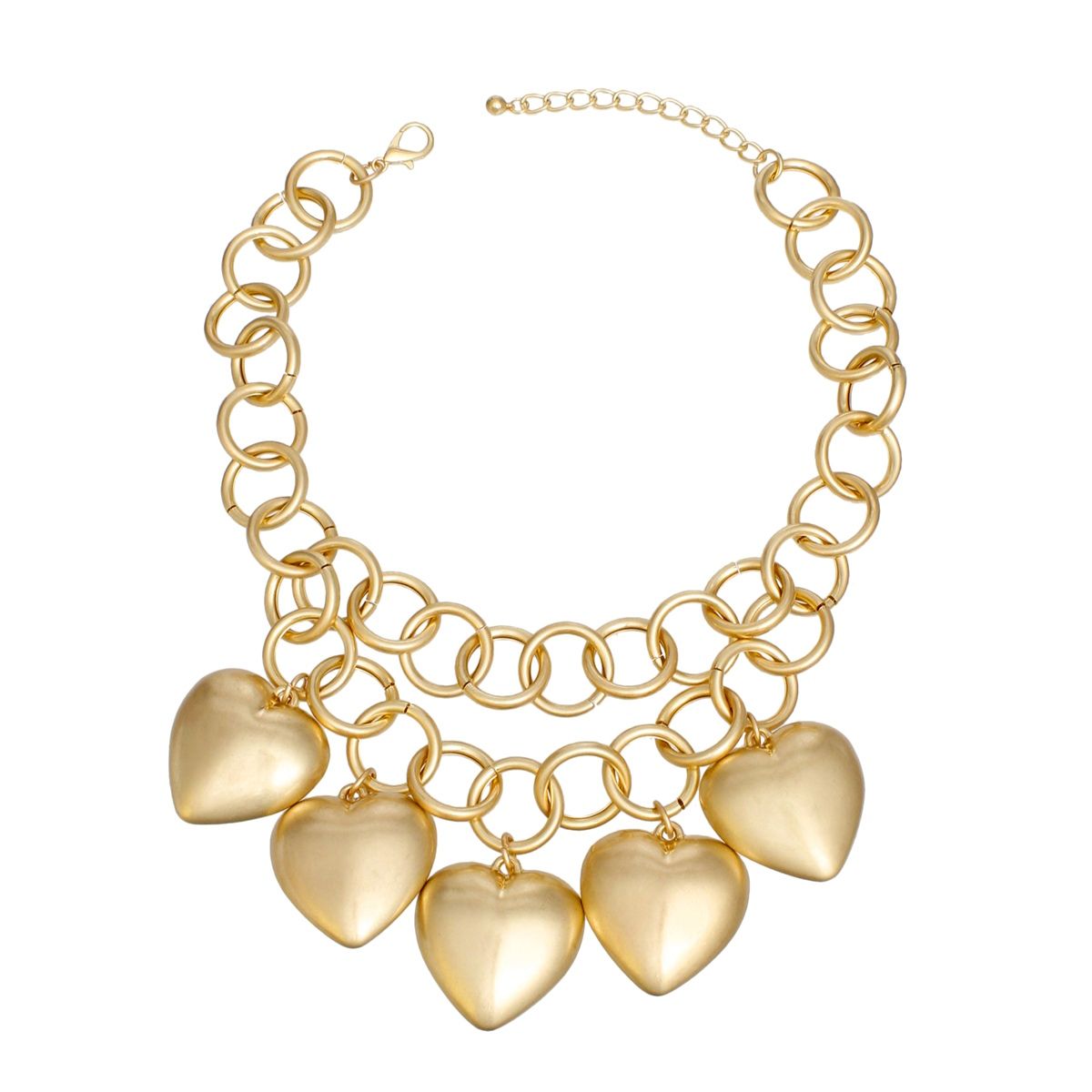 Chain Chunky Matte Gold Puffy Heart Necklace Women