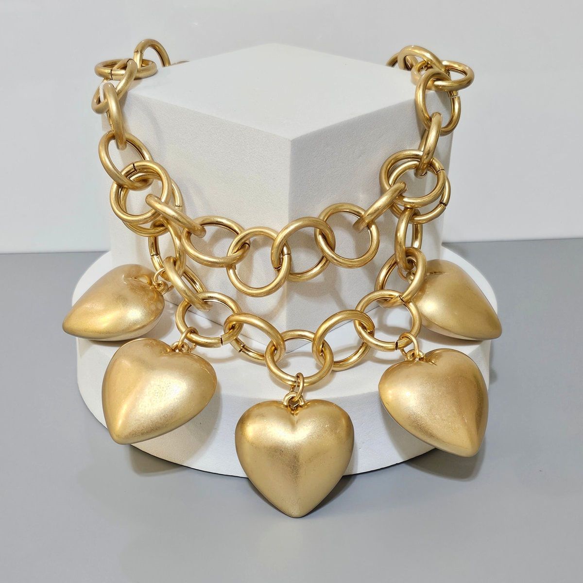 Chain Chunky Matte Gold Puffy Heart Necklace Women