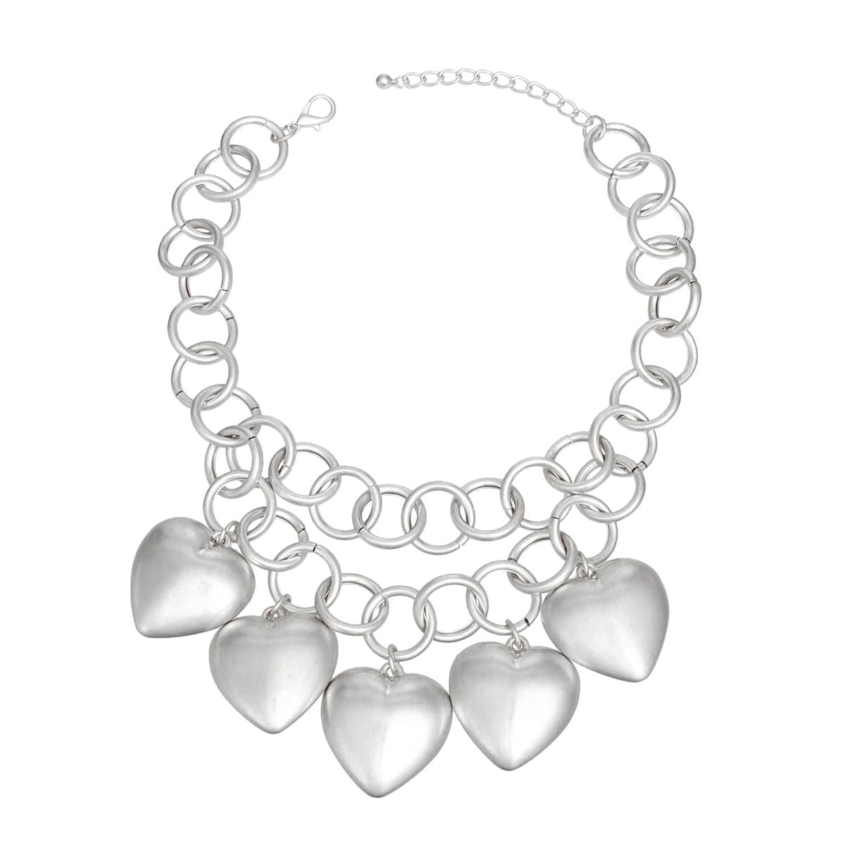 Chain Chunky Matte Silver Puffy Heart Necklace