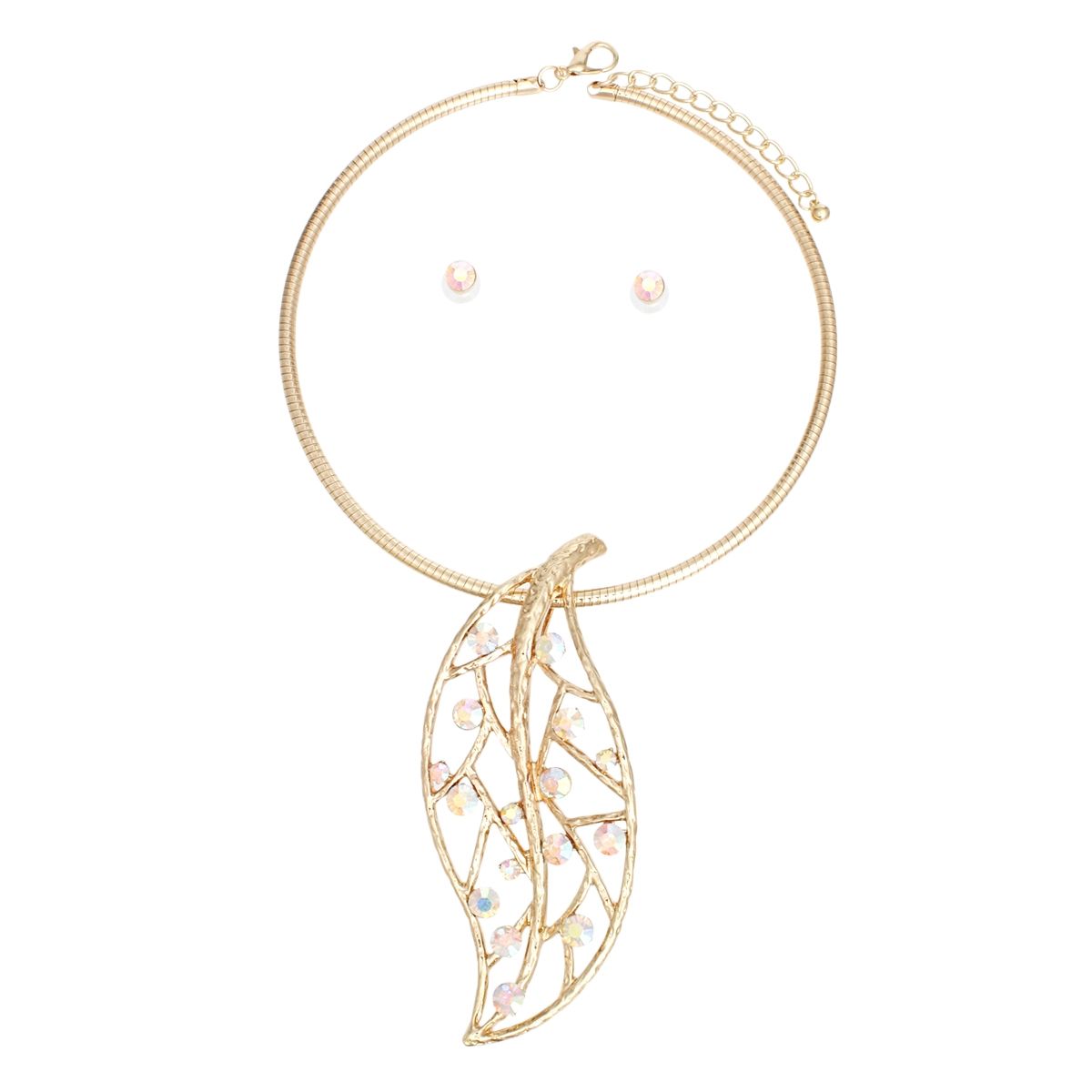 Necklace Gold Aurbo Stone Leaf Pendant Set Women