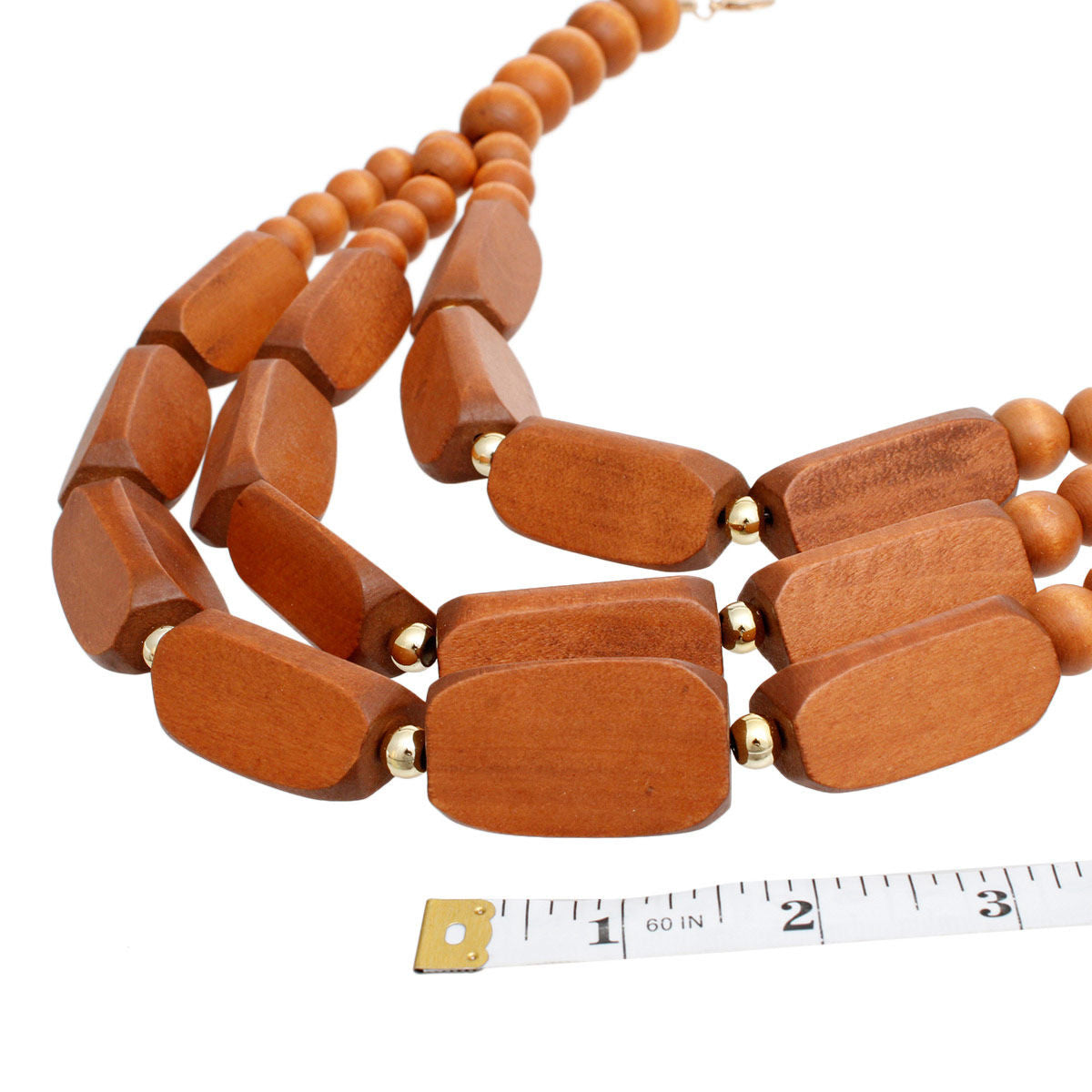 Beaded Necklace Brown Geo Wood Bead Set for Women