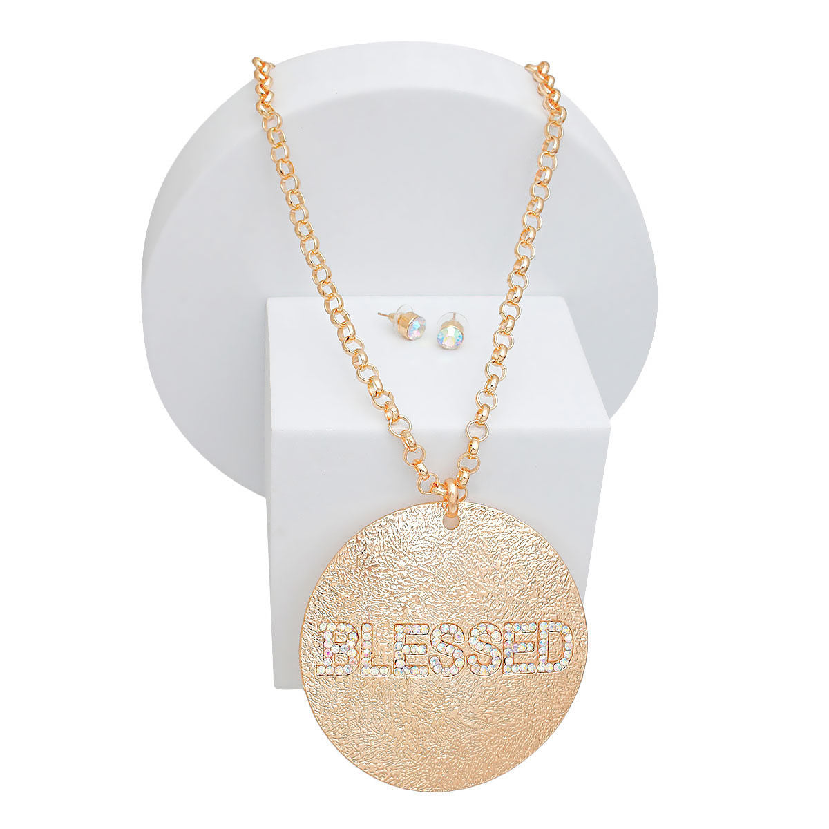 Necklace Long Gold Chain BLESSED Pendant Women