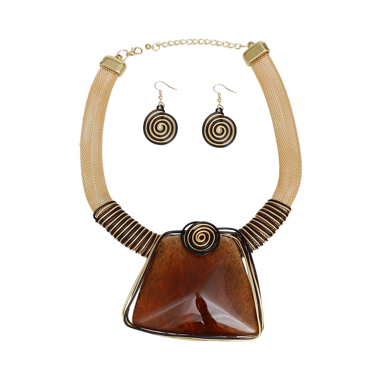 Collar Brown Large Resin Pendant Set for Women