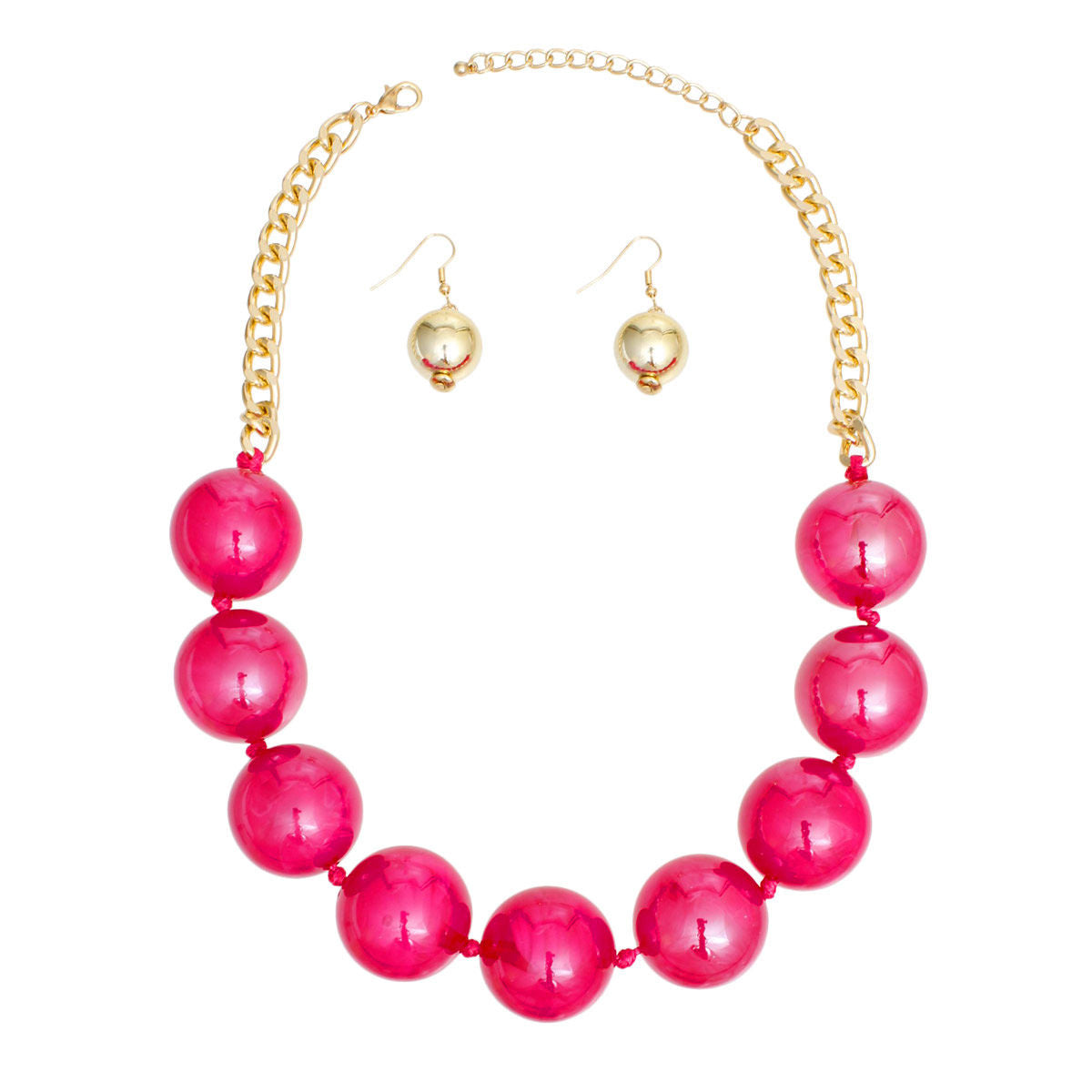 Necklace Fuchsia Marble Jumbo Ball Bead Set