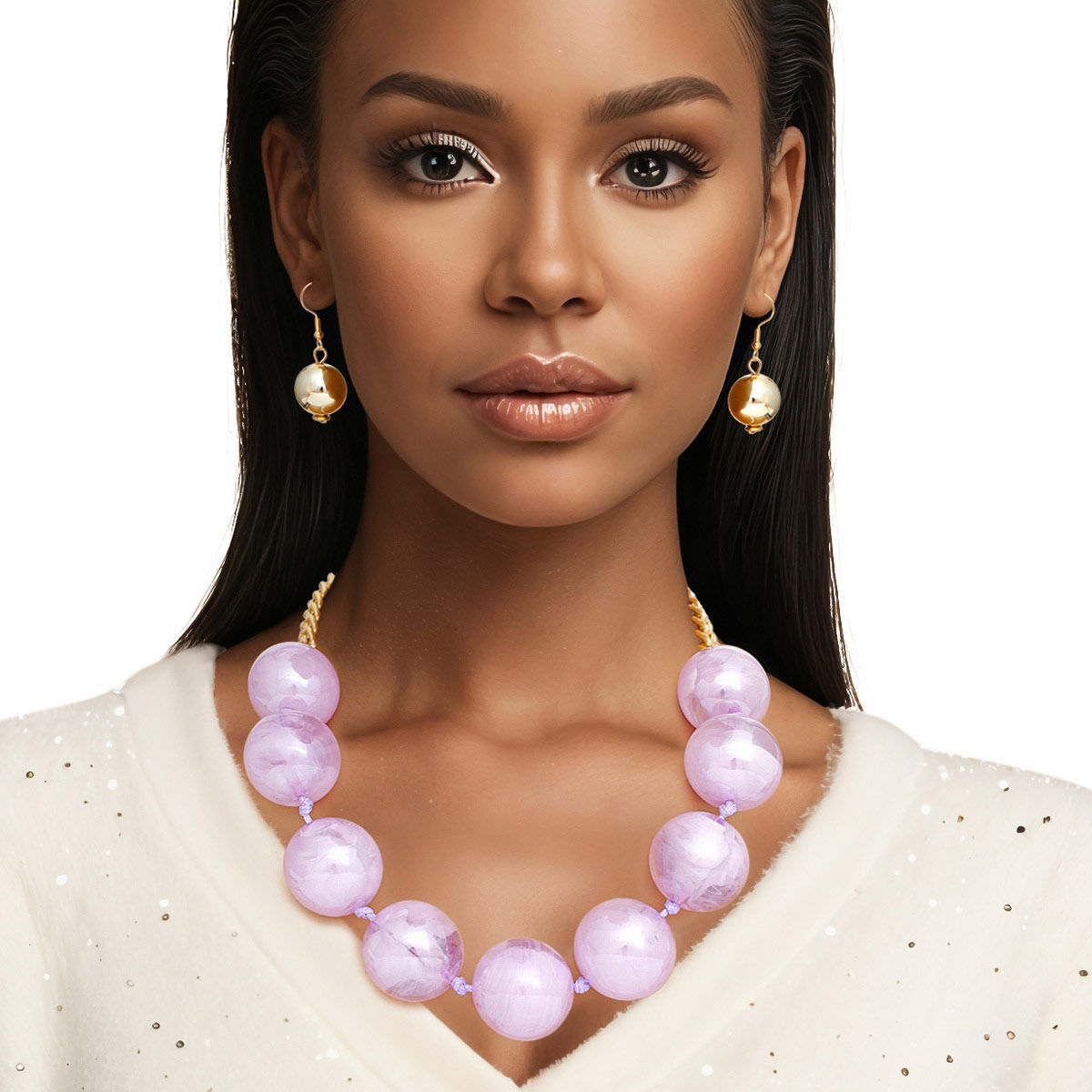 Necklace Purple Marble Jumbo Ball Bead Set