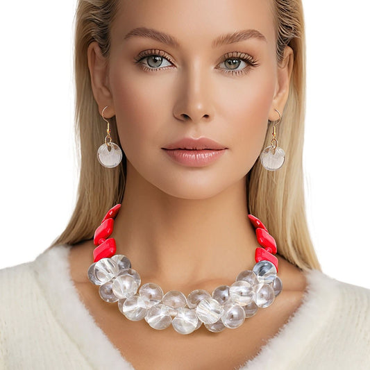 Necklace Bubble and Red Square Bead Necklace Set