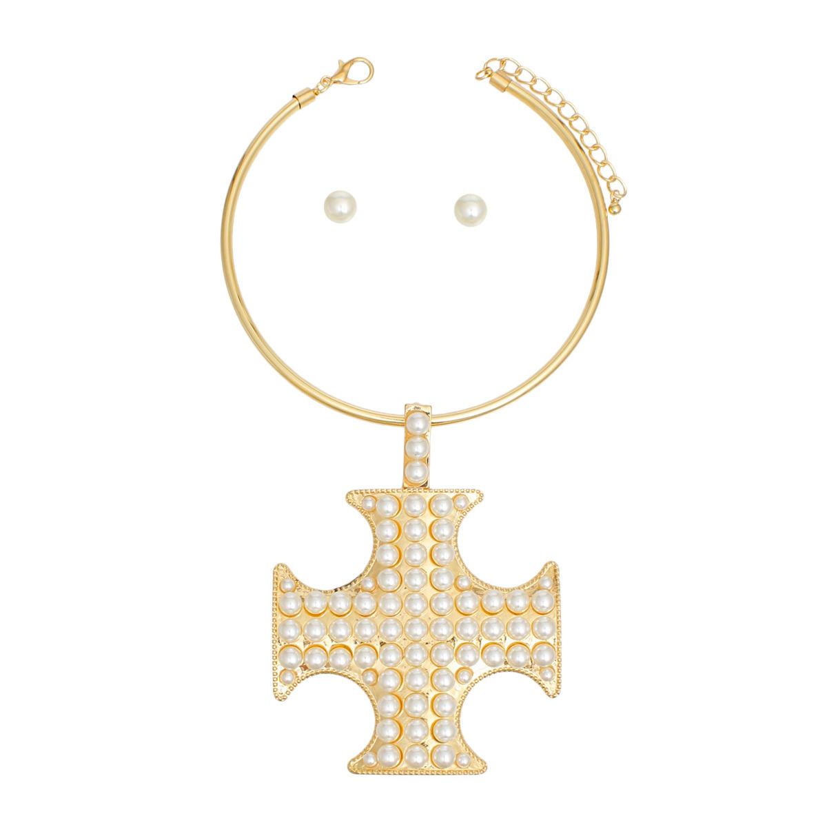 Pendant Gold Pearl Cross Pattee Necklace for Women