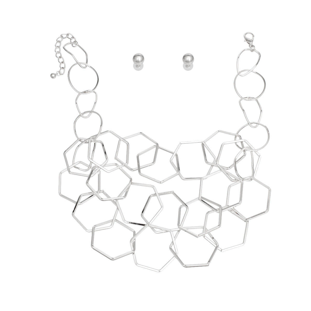 Chain Silver Geo Link Necklace Set for Women