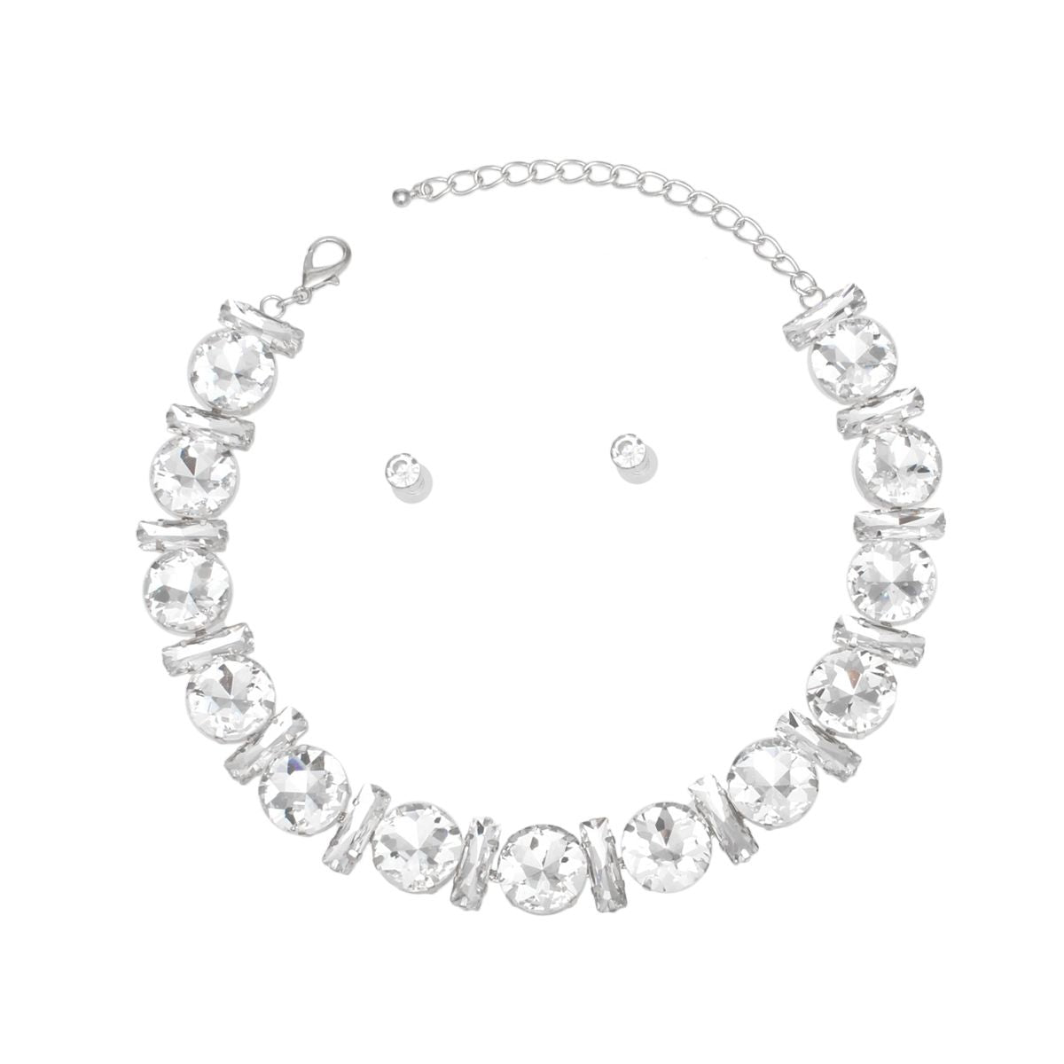 Jeweled Collar Silver Round Baguette Crystal Set