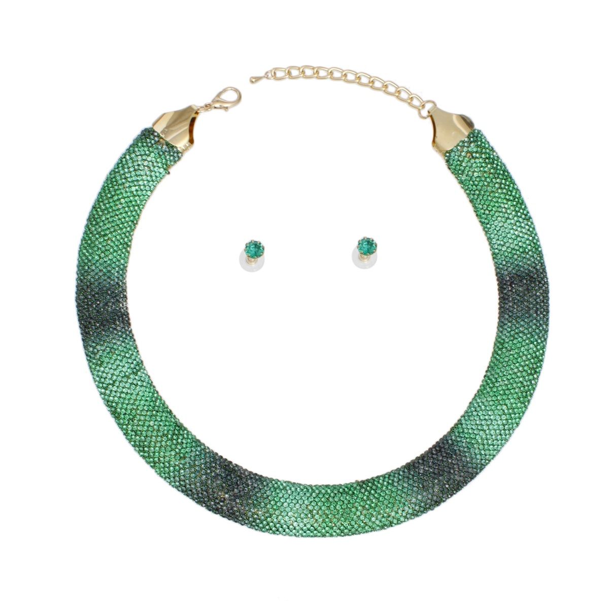 Collar Pave Green Stone Torque Necklace for Women