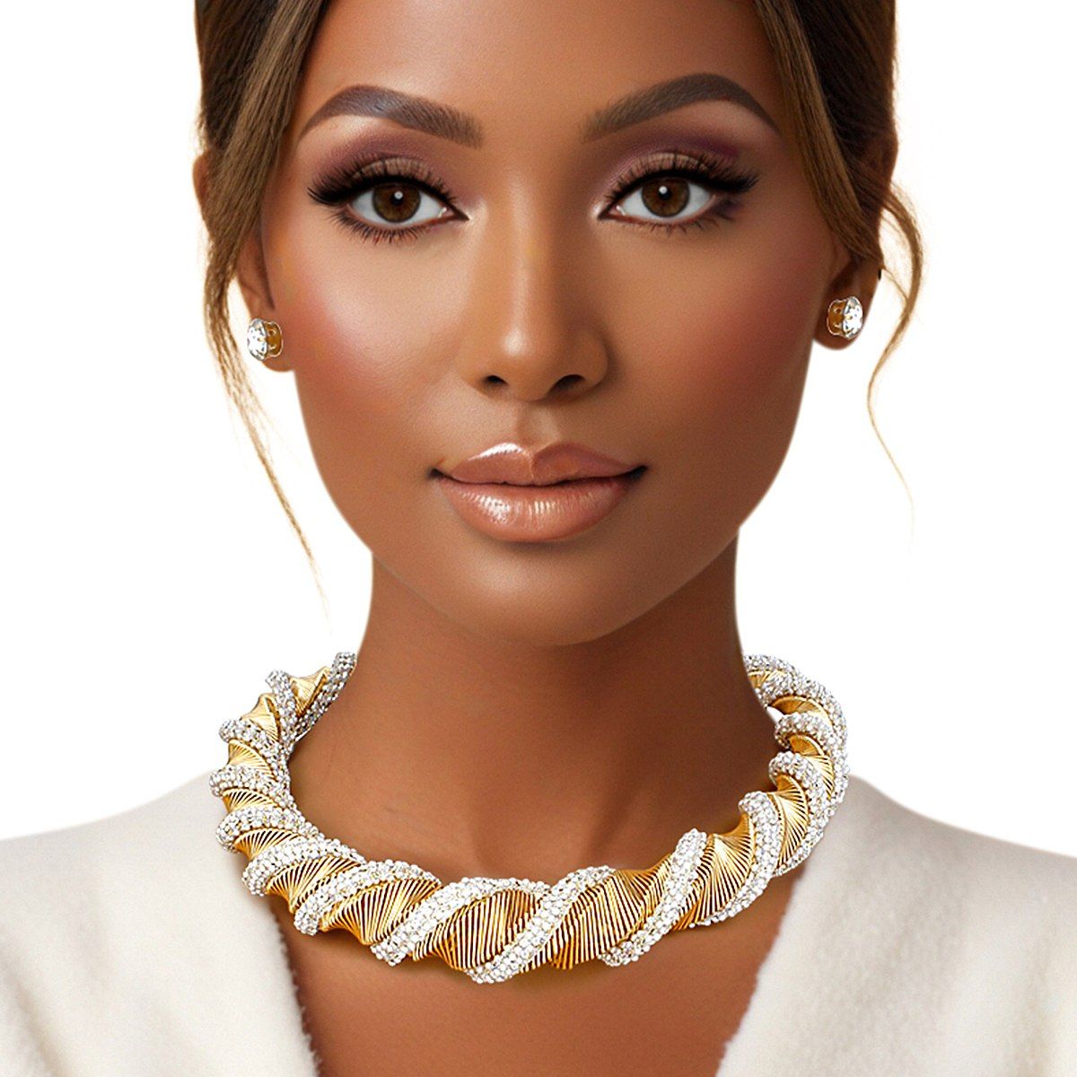 Collar Gold Pearl Stone Helix Chain Set for Women