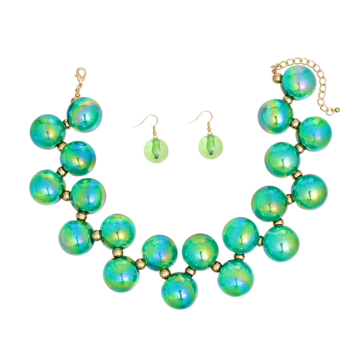 Necklace Green Iridescent Bubble Ball Bead Set