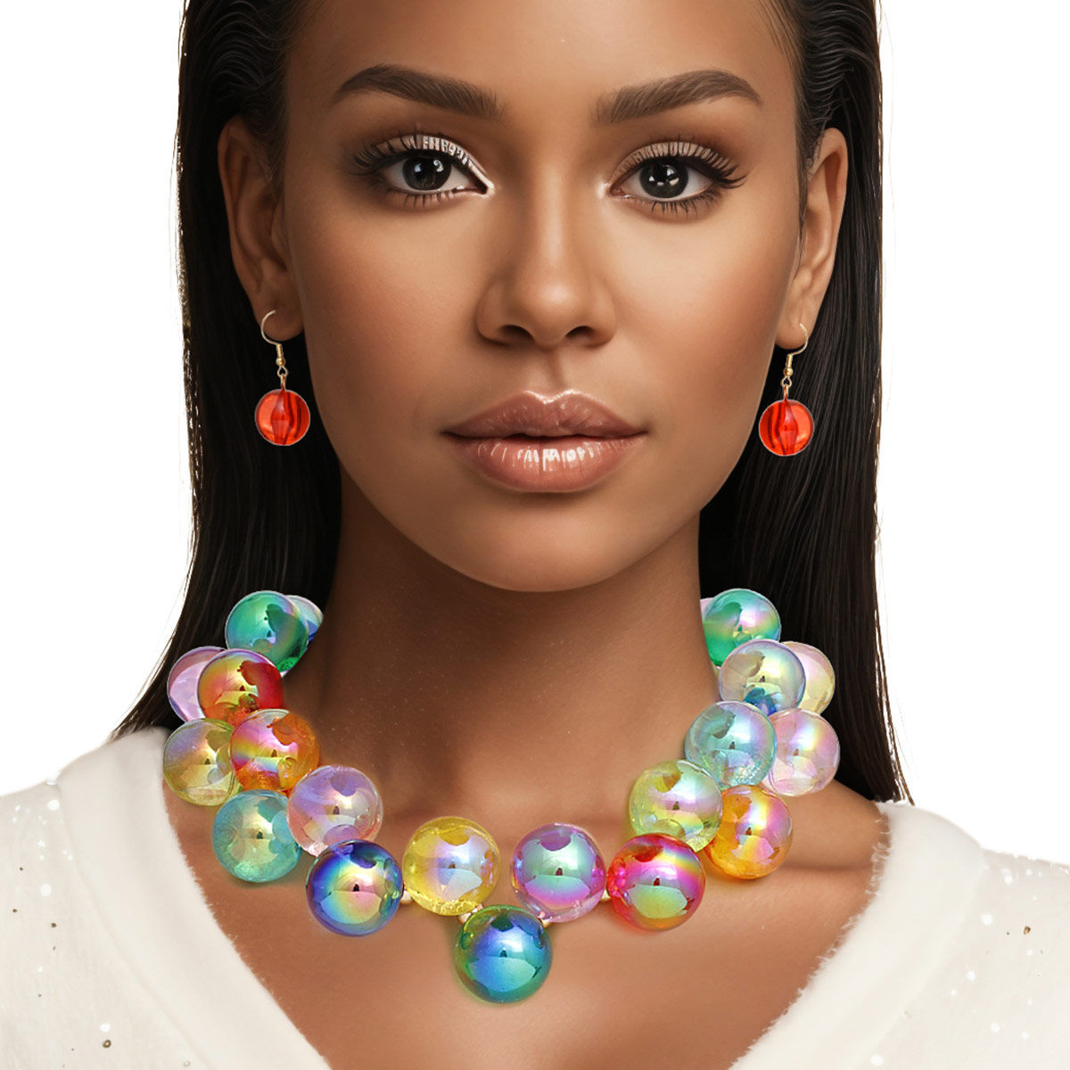 Necklace Multicolor Iridescent Bubble Ball Bead Set