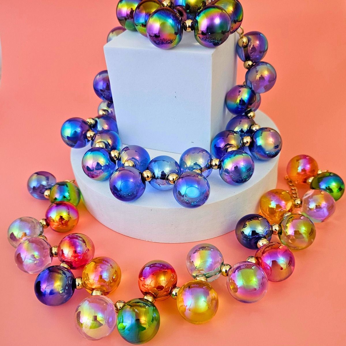 Necklace Multicolor Iridescent Bubble Ball Bead Set