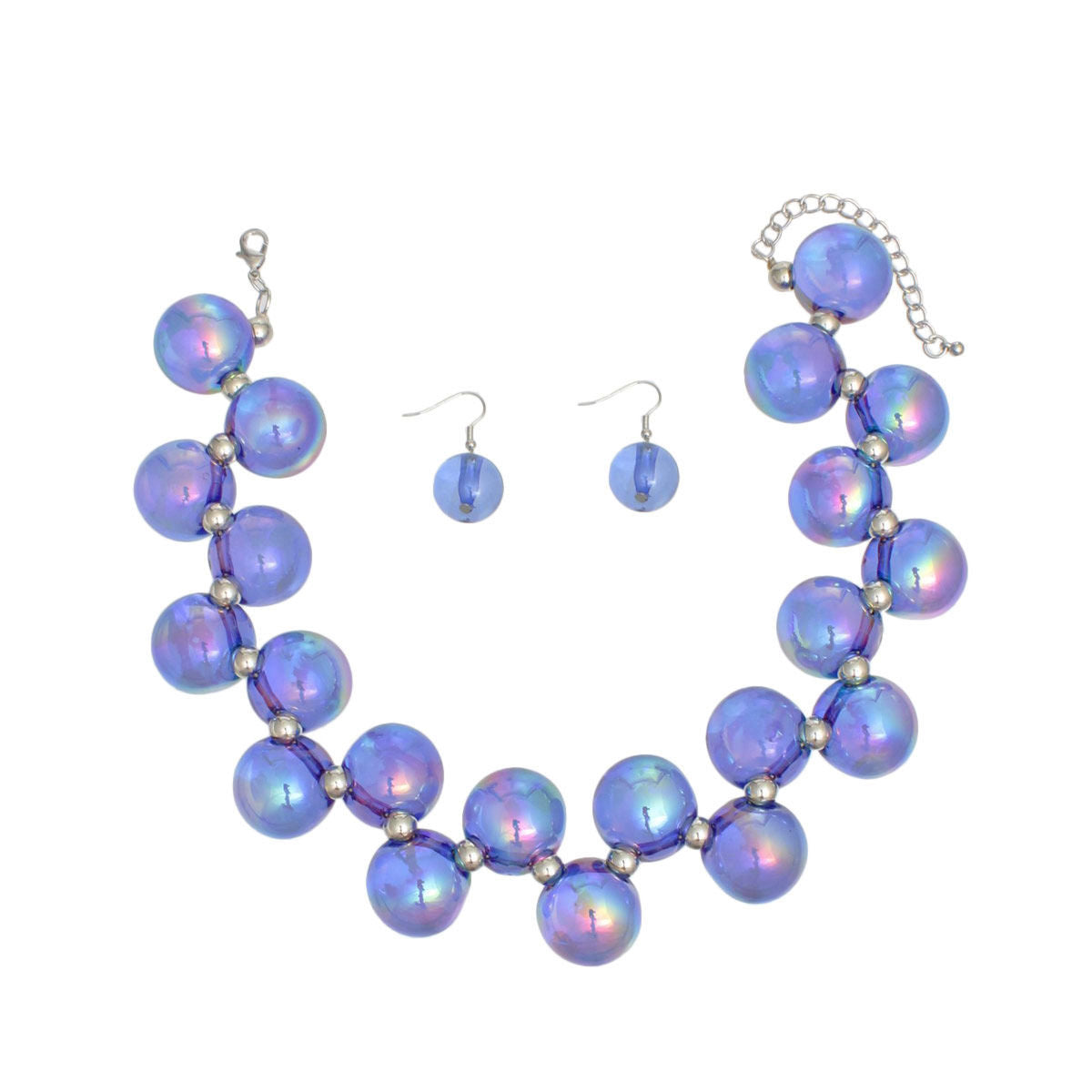 Necklace Blue Iridescent Bubble Ball Bead Set