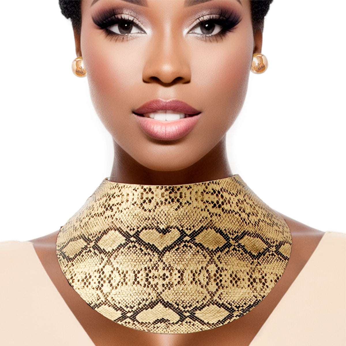 Gold Snake Print Collar Choker Set