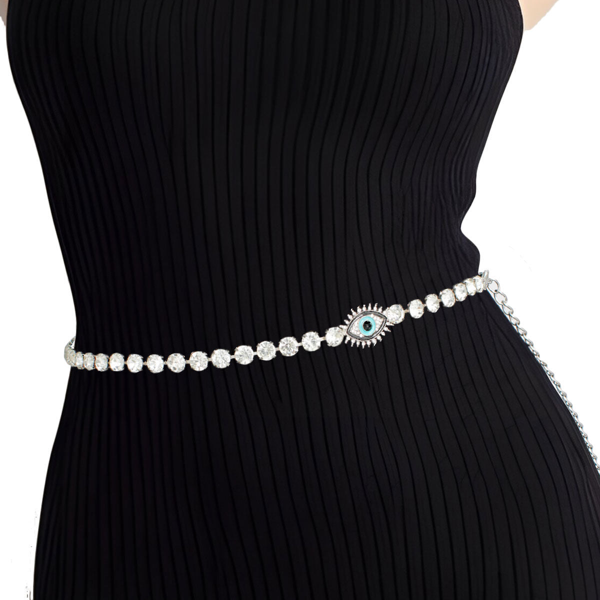 Rhinestone Belt Silver Evil Eye Chain for Women