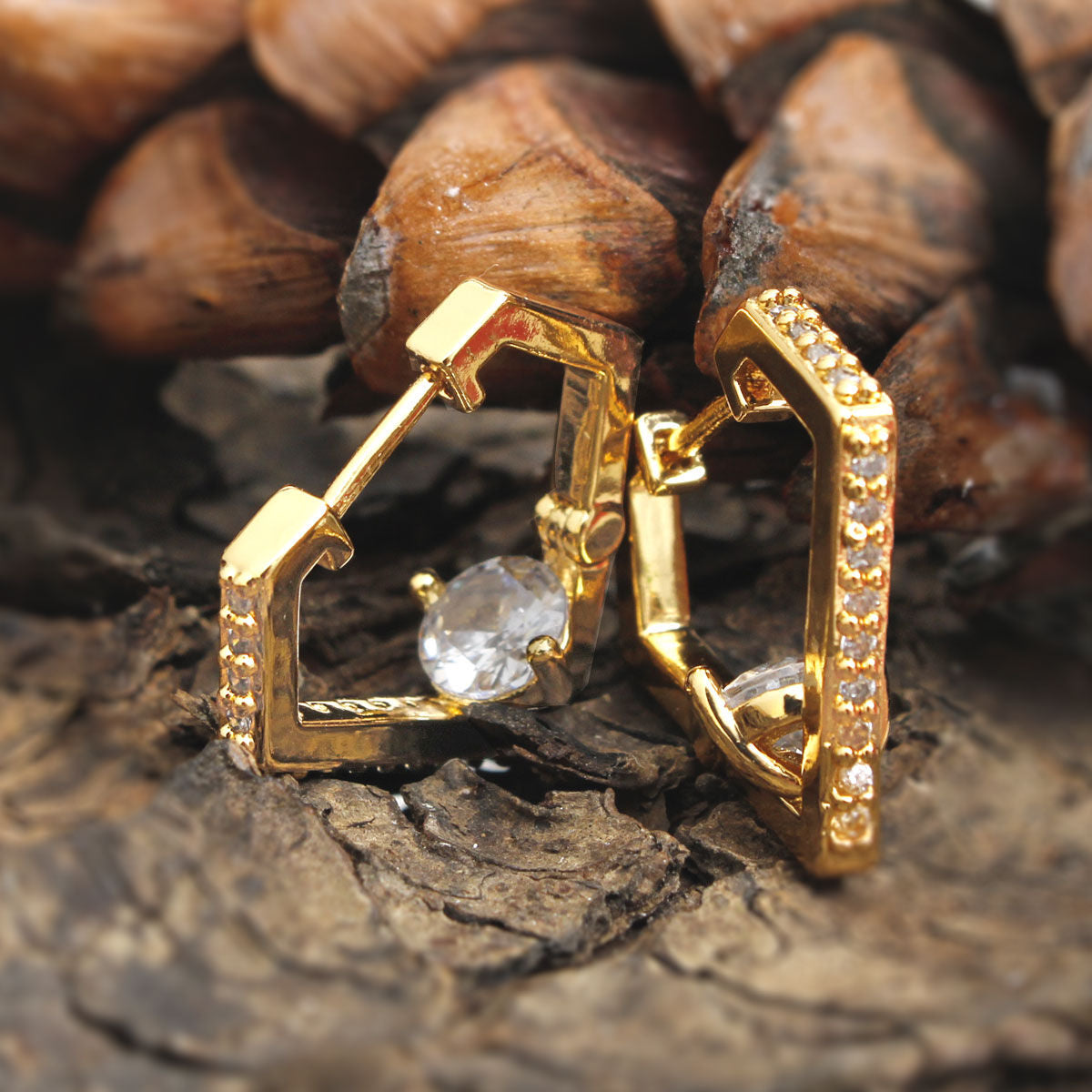 14K Gold CZ Diamond Huggie Hoops