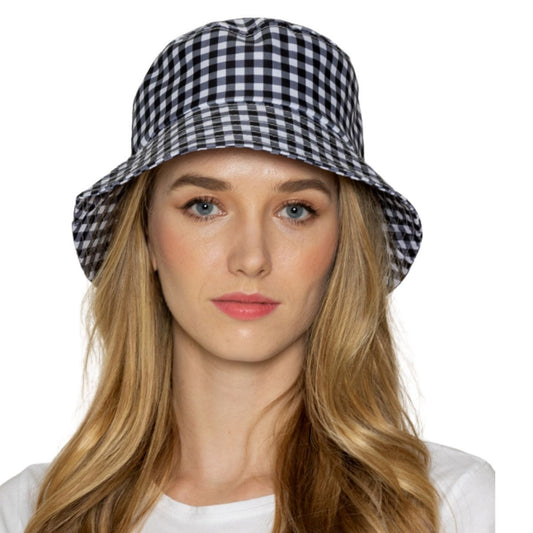 Black Gingham Draw String Bucket Hat