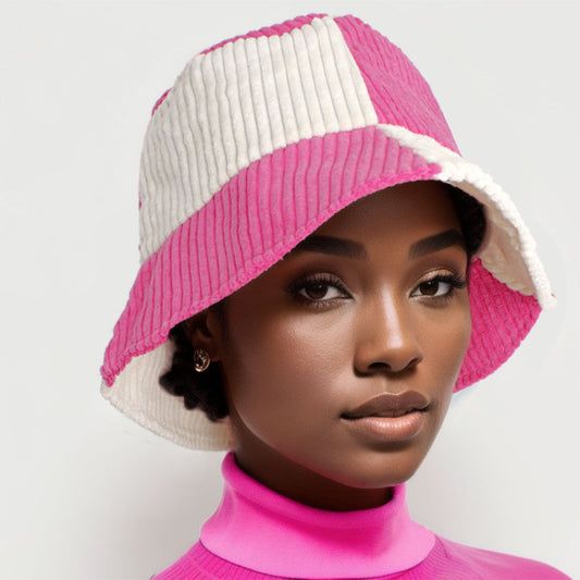 Bucket Hat Corduroy Pink and Cream Hat for Women