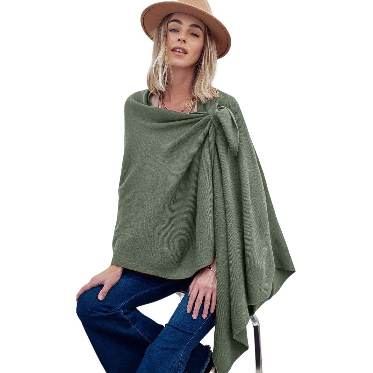 Sage Green Ruana with Shoulder Strap