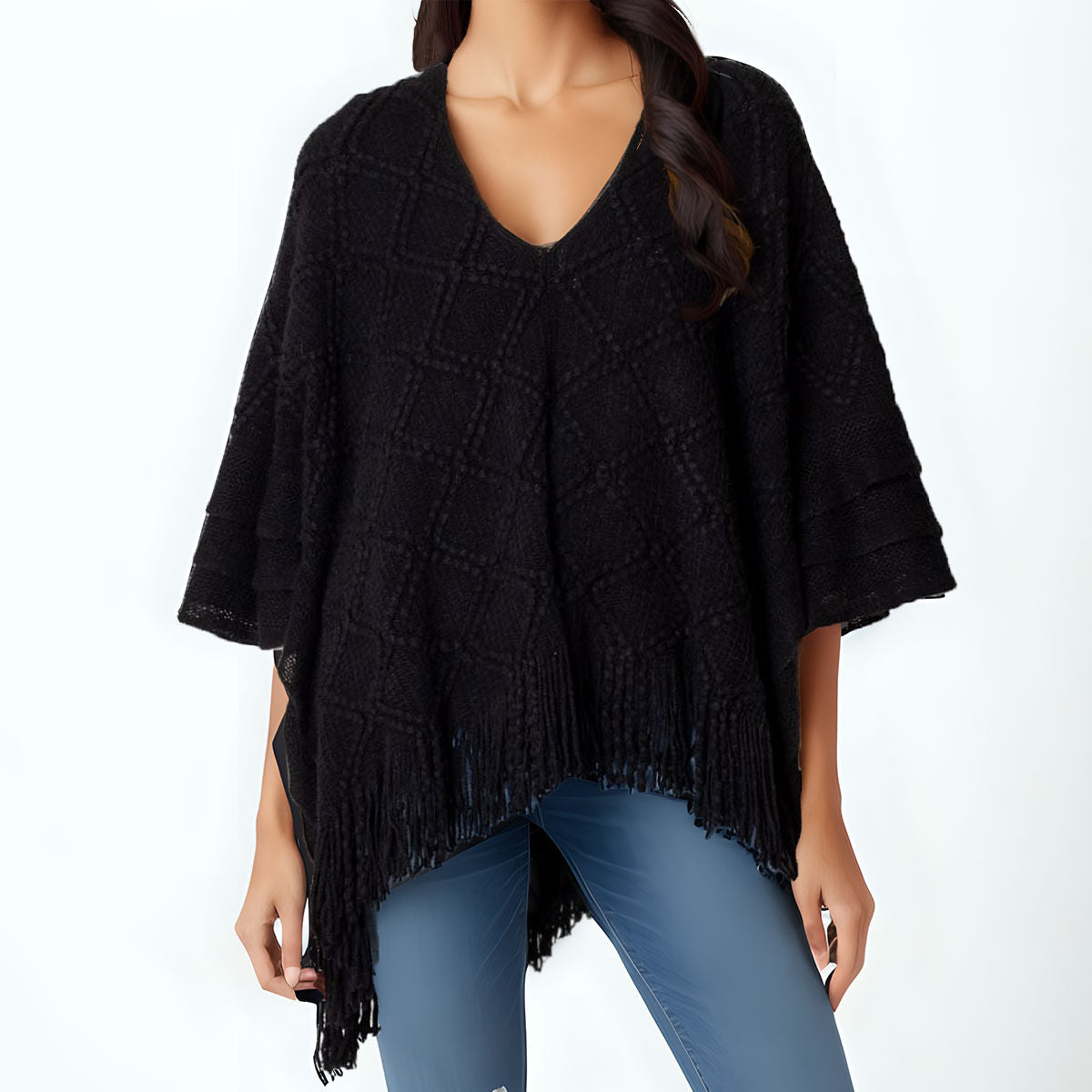 Black Crochet Poncho