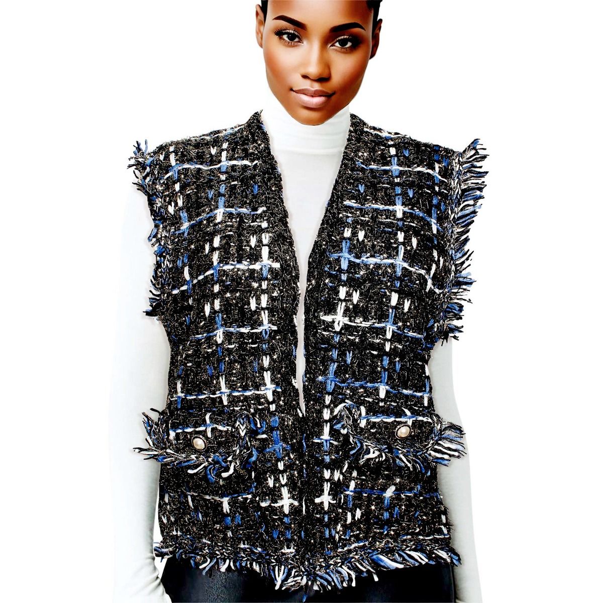 Silver Threaded Luxe Tweed Black Vest