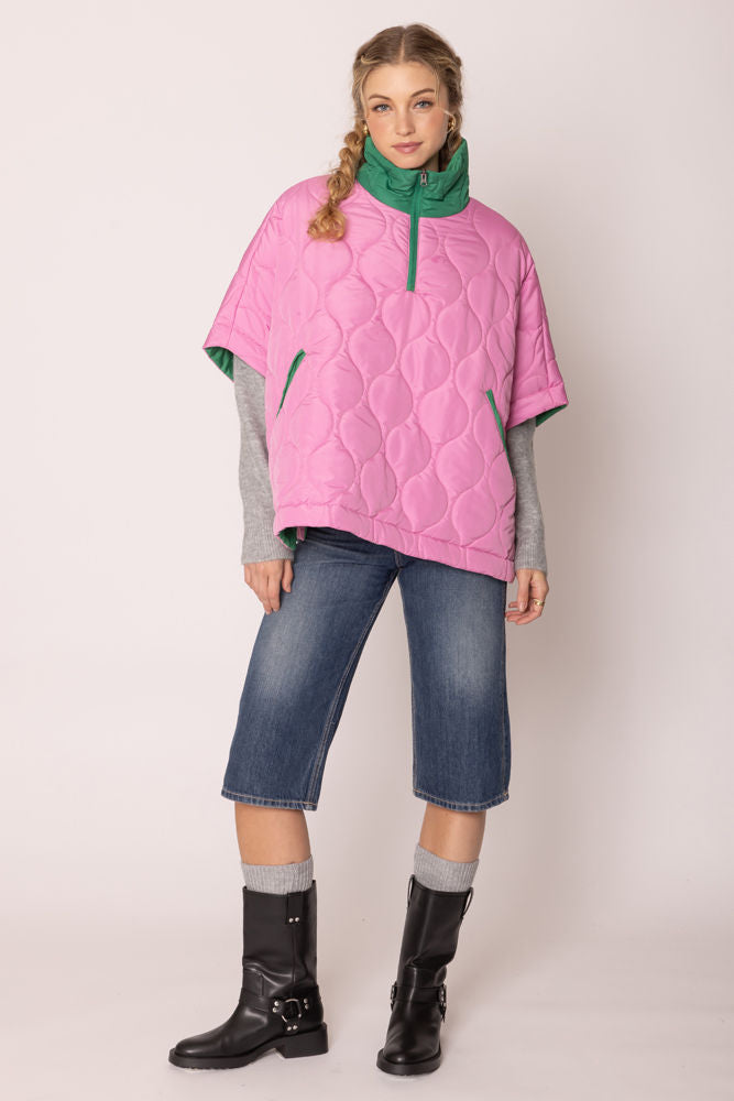 AKA Sorority Quilted Puffer Pink and Green Poncho