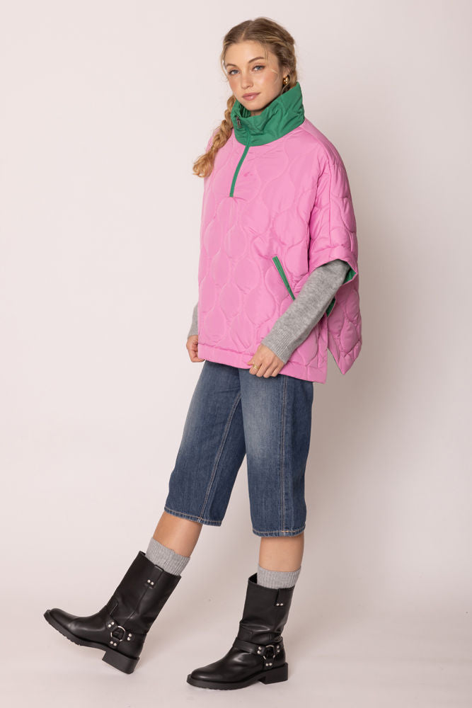 AKA Sorority Quilted Puffer Pink and Green Poncho