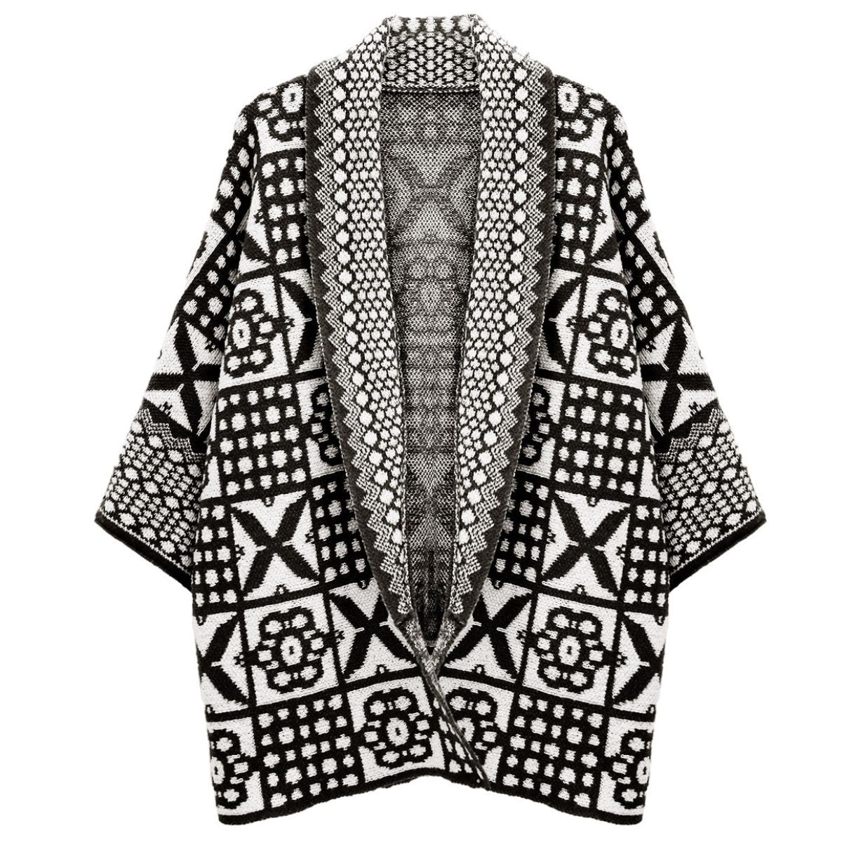 Cardigan Tile Print Knit Black and White for Women