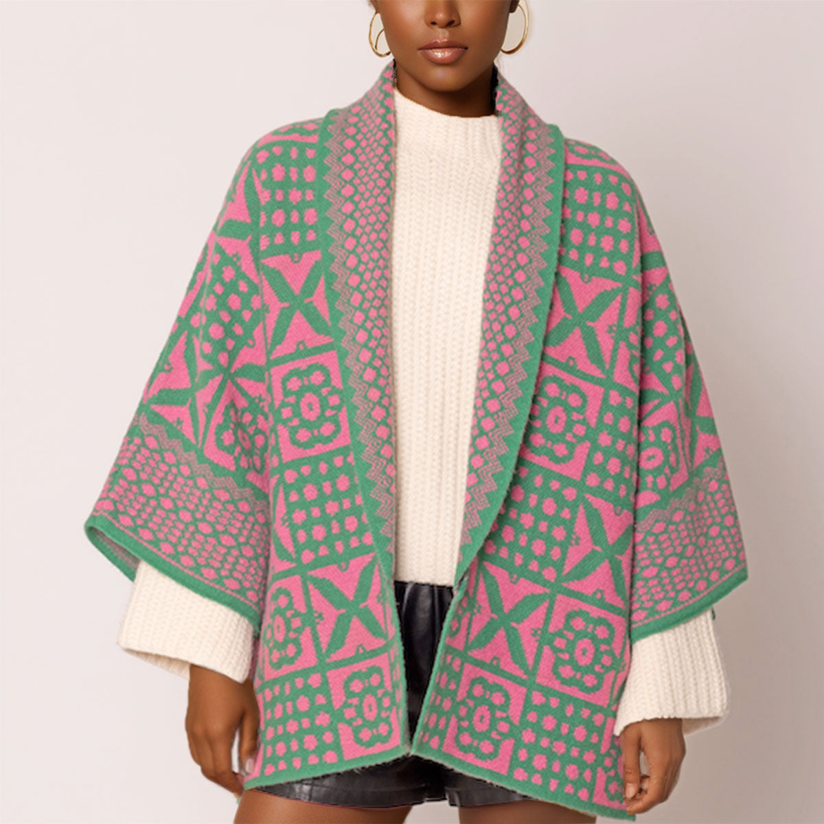 AKA Sorority Tile Print Knit Pink Green Cardigan