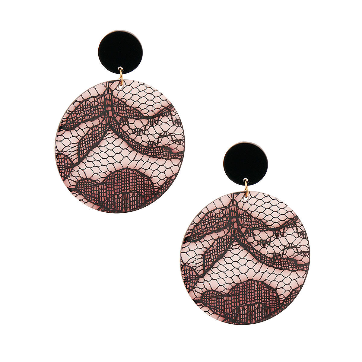 Black Lace Disc Drop Earrings