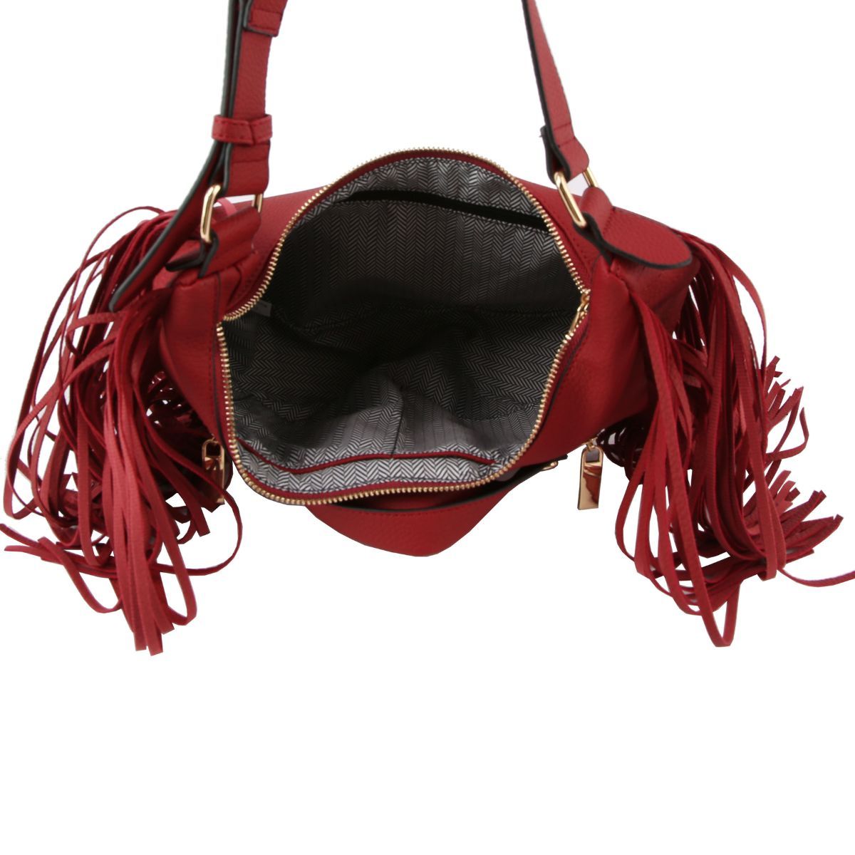 Wine Moto Fringe Shoulder Bag