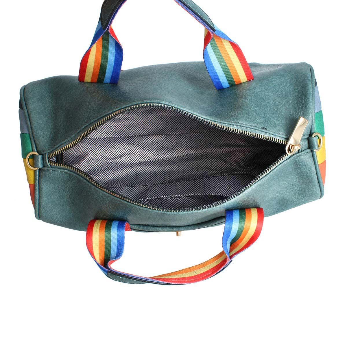 Blue Rainbow Strap Barrel Handbag