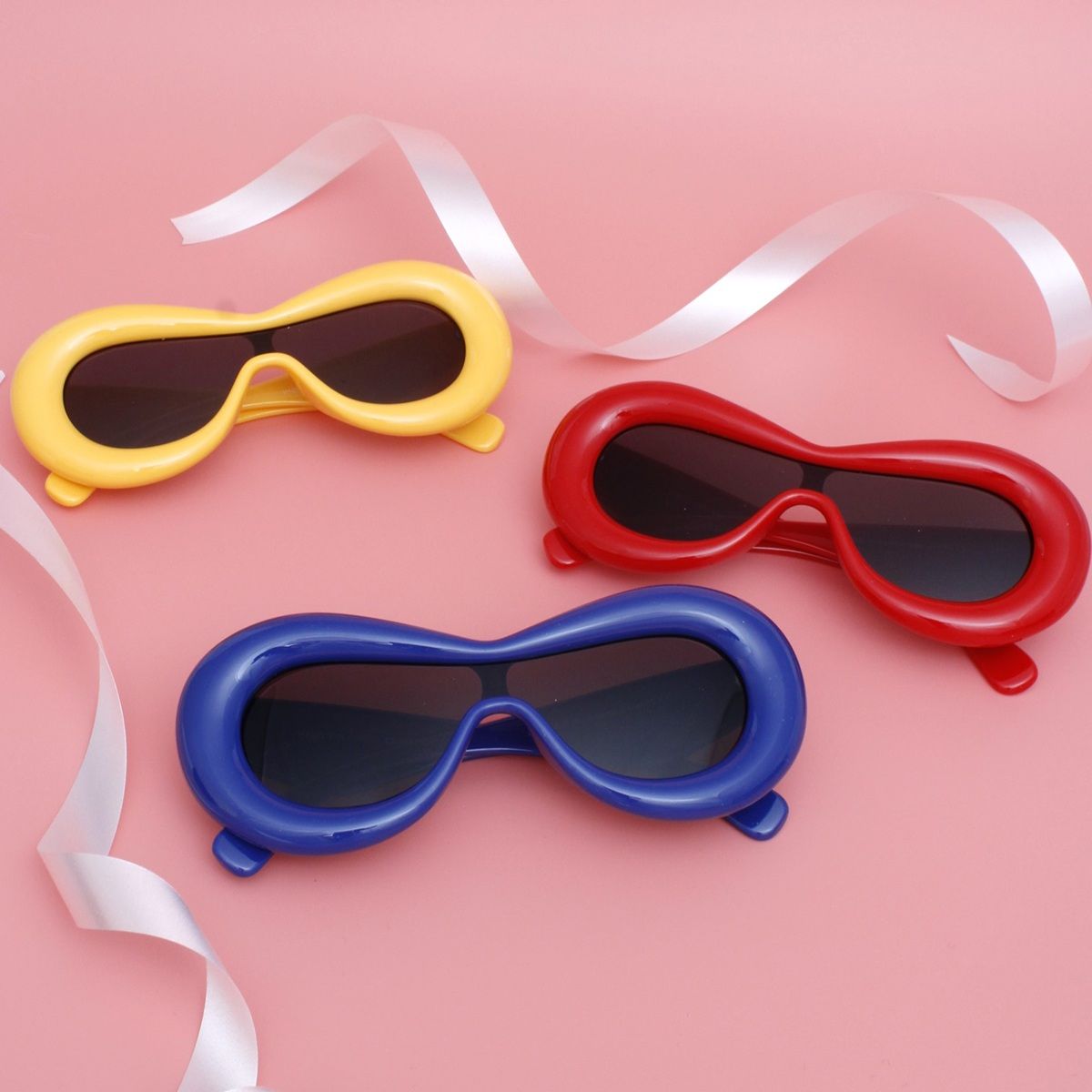 Sunglasses Blue Puffed Frame Visor Eyewear Women